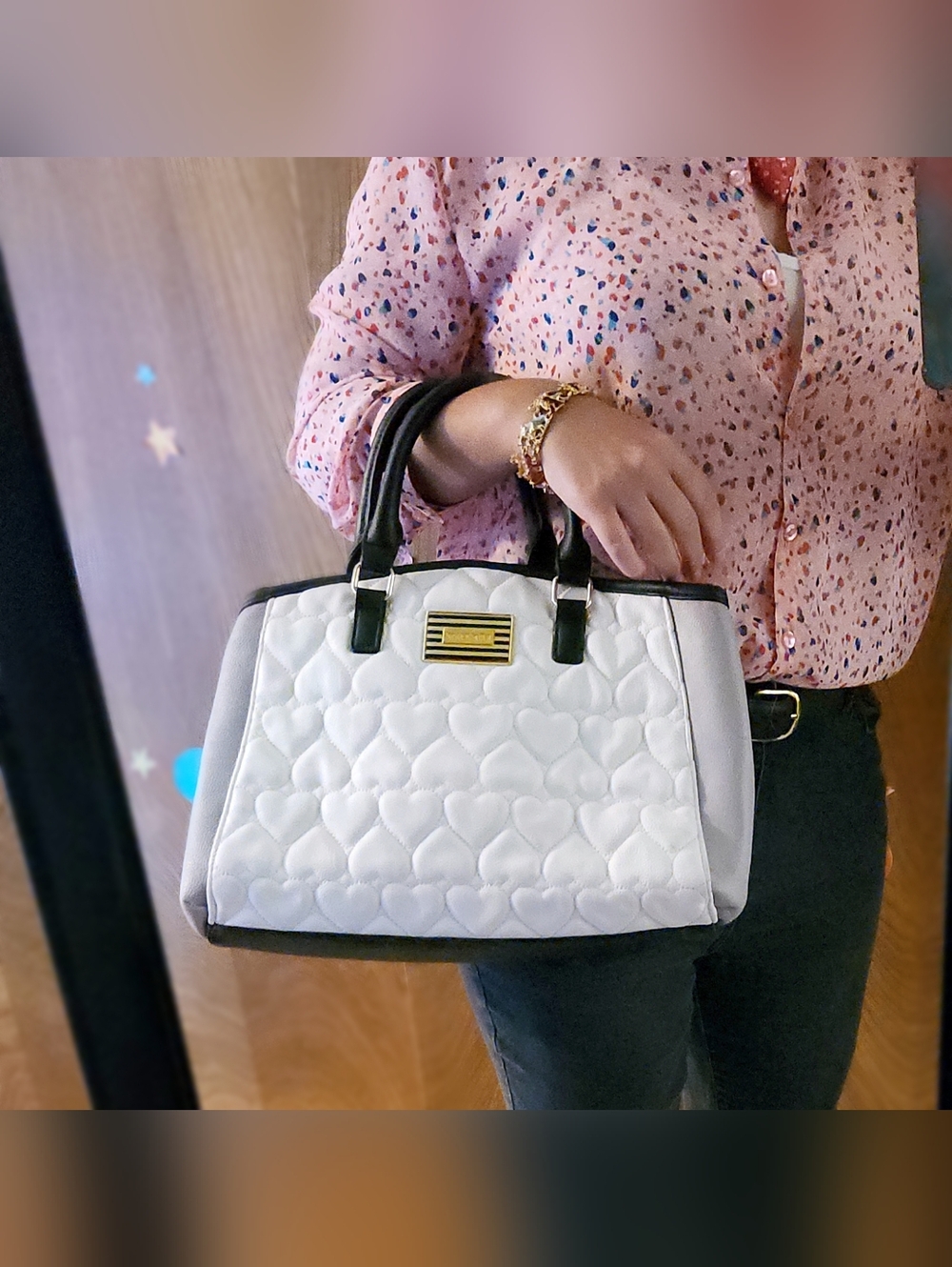 Betsey Johnson Heart Quilted Pleather Large Handbag